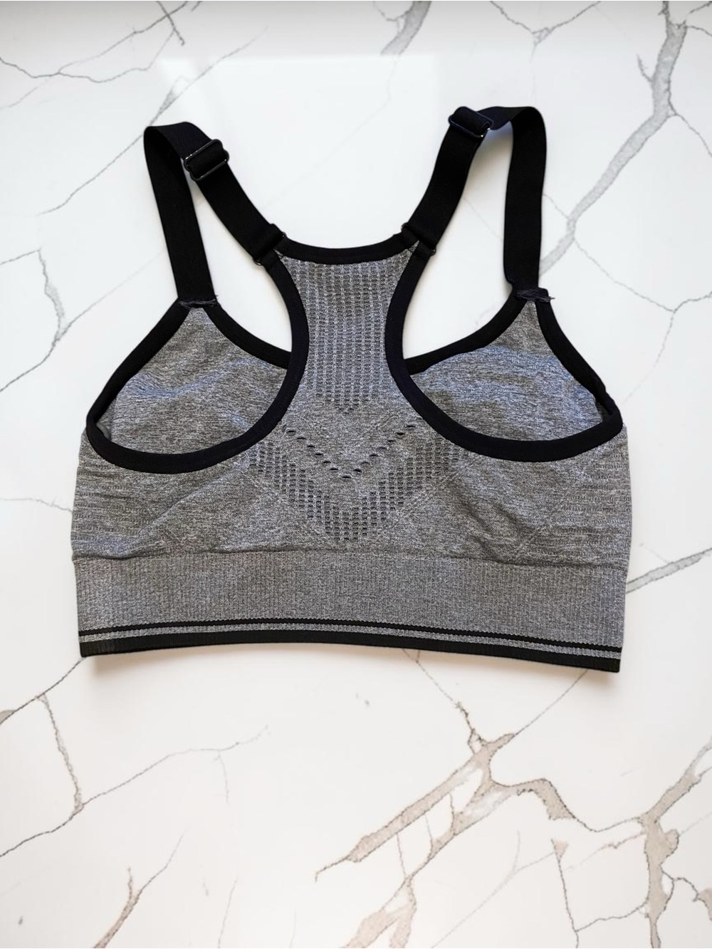 New Balance Grey and Black Racerback Sports Bra - Picture 2 of 2